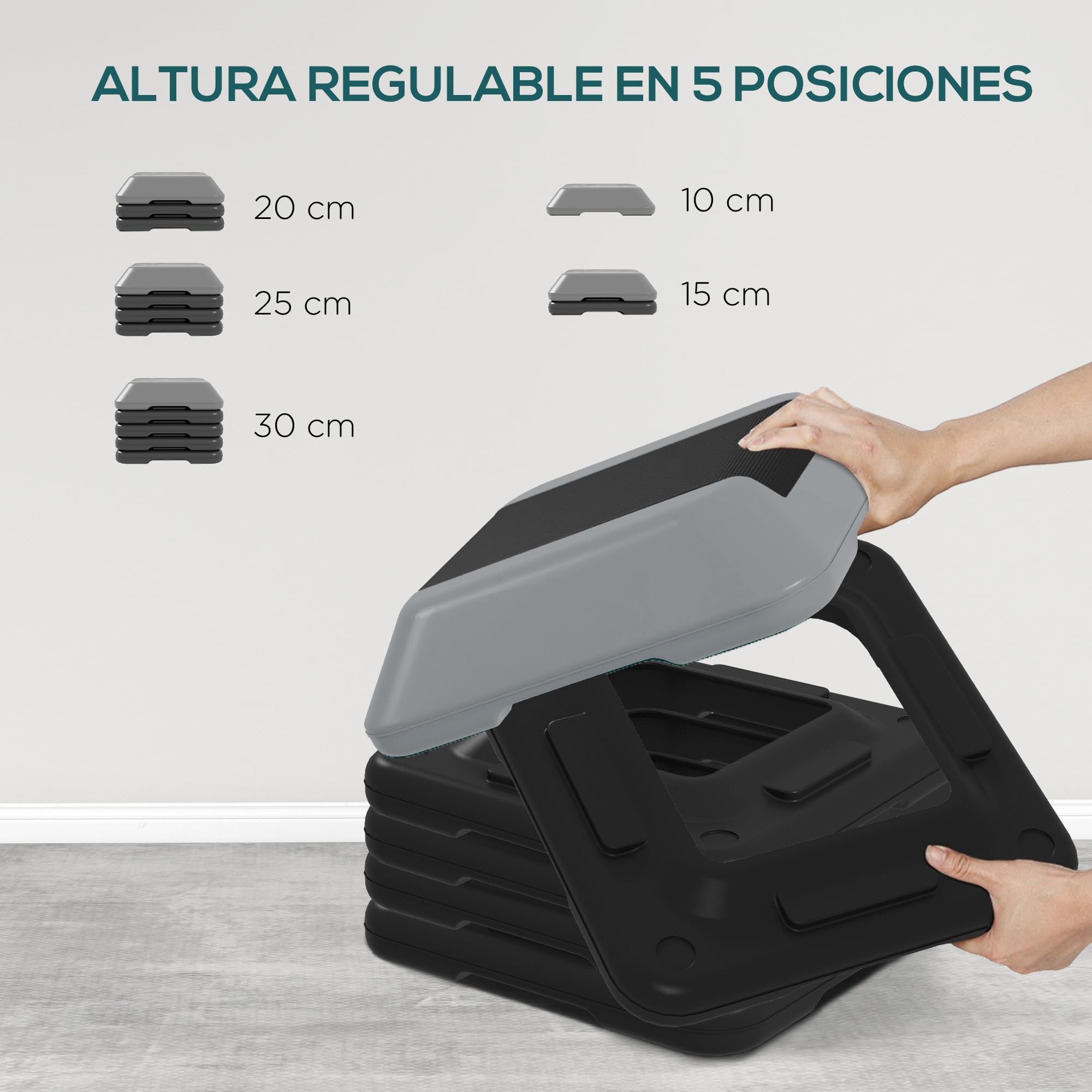 SPORTNOW Step Aerobic Stepper Antiscivolo Altezza Regolabile 10-30 cm Carico 150 kg Allenamento Casa Palestra
