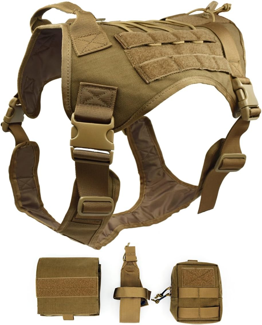 Ultrafun Tactical Dog Harness with Patches Pouches Handle, Molle Vest for Dogs (CB, L)