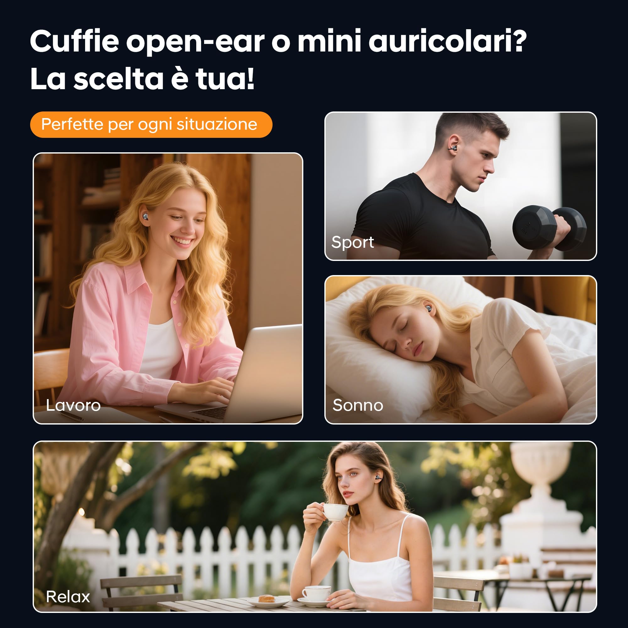 Set 2 in 1 Stiloso di Auricolari Bluetooth Clip e Cuffie Wireless Bluetooth con 36 Ore di Batteria, Bassi Potenti, Ultracompatto e IPX5, Per Lavoro, Sport e Sonno, Modalità di Utilizzo Giorno/Notte