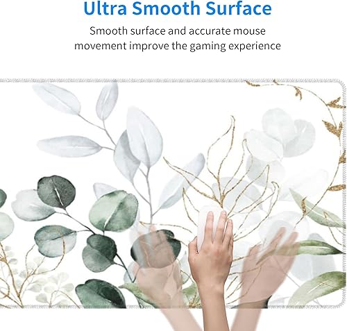 Miniatura 5 de Alfombrilla de mouse grande extendida con hojas y ramas de color verde dorado grande, alfombrilla de mouse para juegos XL, 31.5 x 11.8 pulgadas de