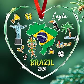 Personalized Brazil Travel Souvenir Glass Ornaments, Brazil Landmarks Ornament with Custom Name & Year, Christ The Redeemer Christmas Ornament 2026, Toucan Xmas Decoration, Gift for Brazilian