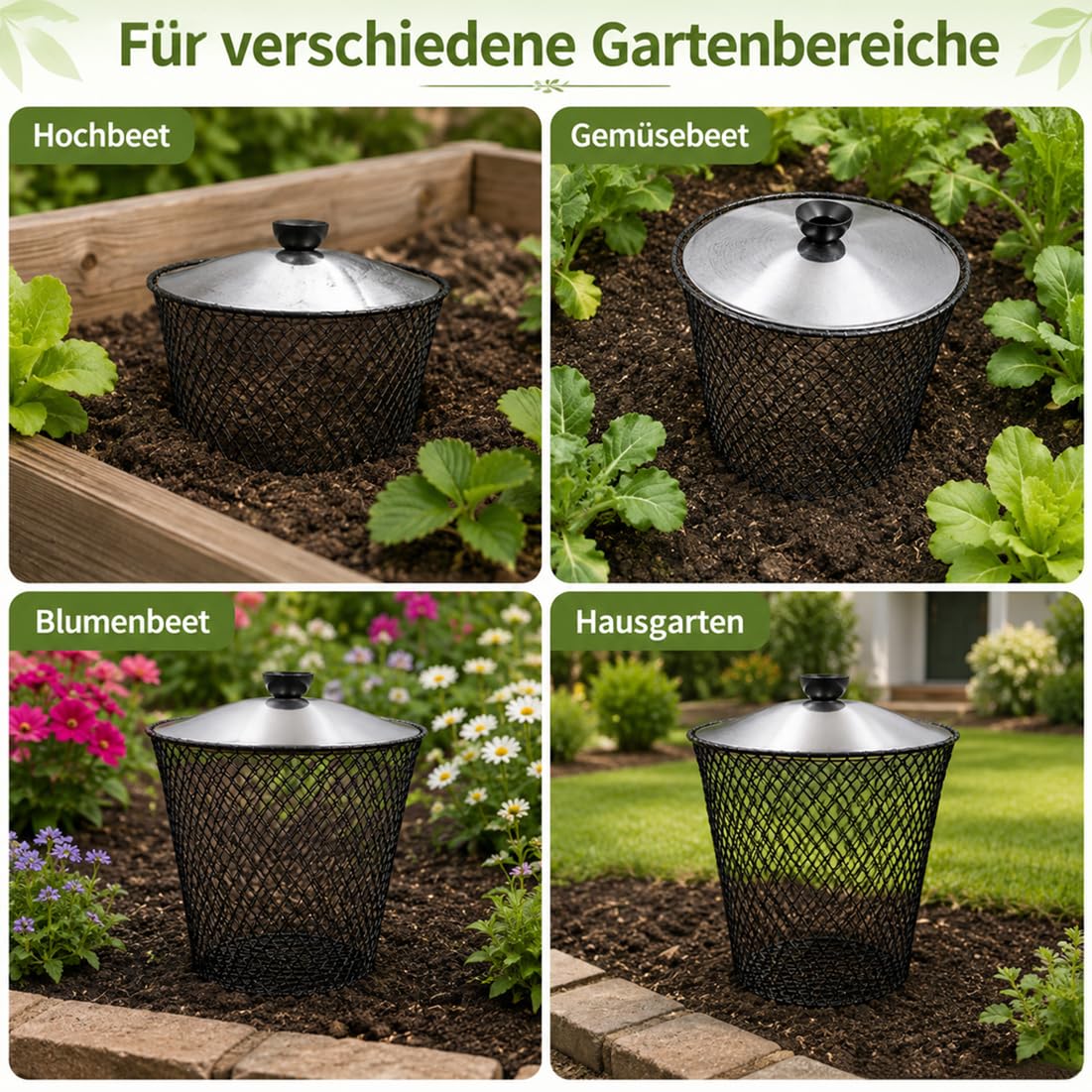 10L Unterirdisch Wurmkomposter Metall mit Deckel,4/6/8 Stück Küchen&Gartenabfälle Beetkomposter aus Metallgitterkörbe für Hochbeet, Garten, Hof und Außenbereich,Silber,4 Set