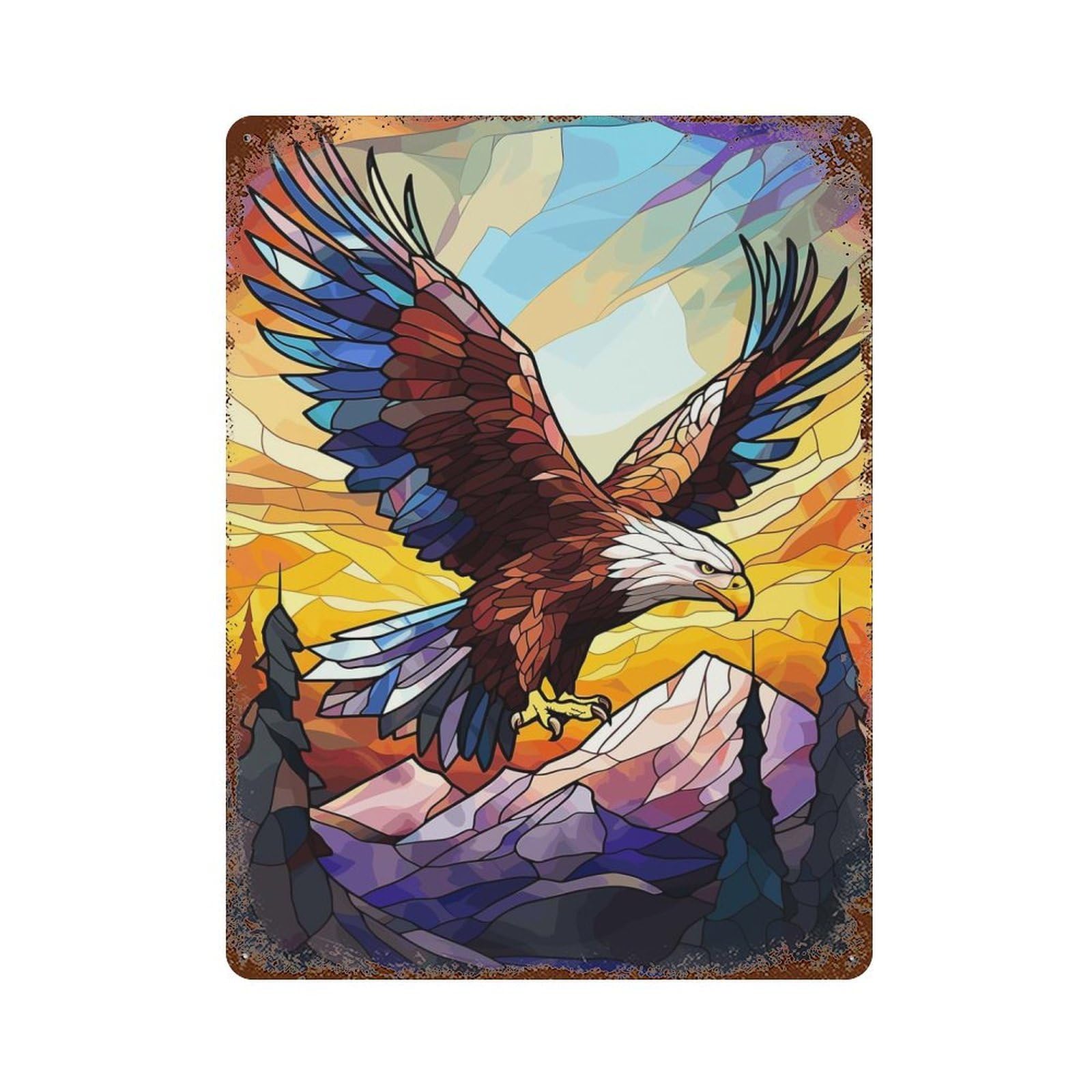 Distressed Metal Wall Sign with Colorful American Eagle Design 15.7"x11.8", for Living Room, Hallway And Home Decor, Vintage Wall Decor
