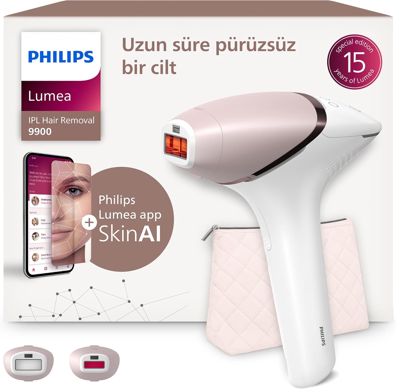Philips Lumea 9900 Serisi BRI95002 IPL Tüy Alma, SkinAI Uygulama, Vücut ve Yüz için 2 Başlık, Çanta