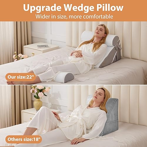 Miniatura 7 de Juego de 4 almohadas ortopédicas de cuña para cama, almohada de cuña de espuma viscoelástica ajustable, cuñas de almohada para poscirugía, alivio