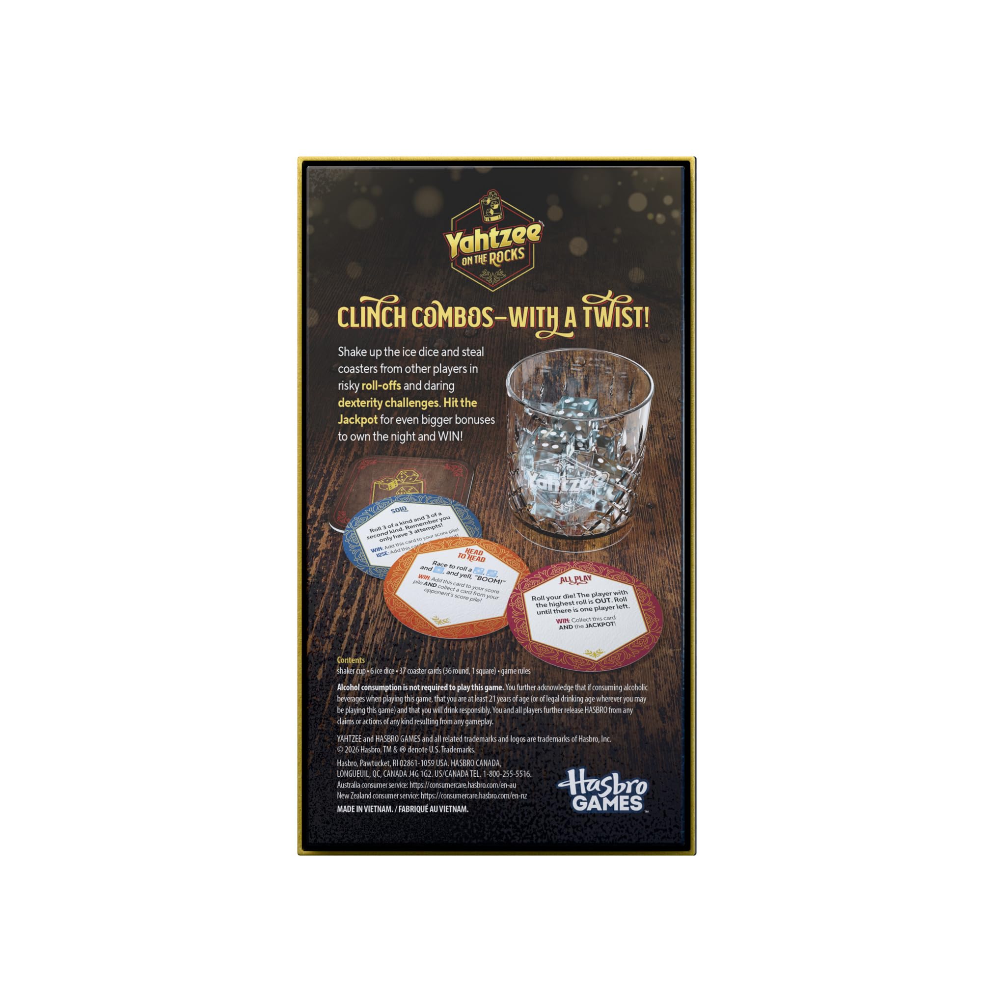 Hasbro Gaming Yahtzee Jeu de dés On the Rocks | Jeu de fête pour adultes avec des défis amusants à partir de 21 ans | 2 à 6 joueurs | 20 minutes | Cadeau idéal pour adultes