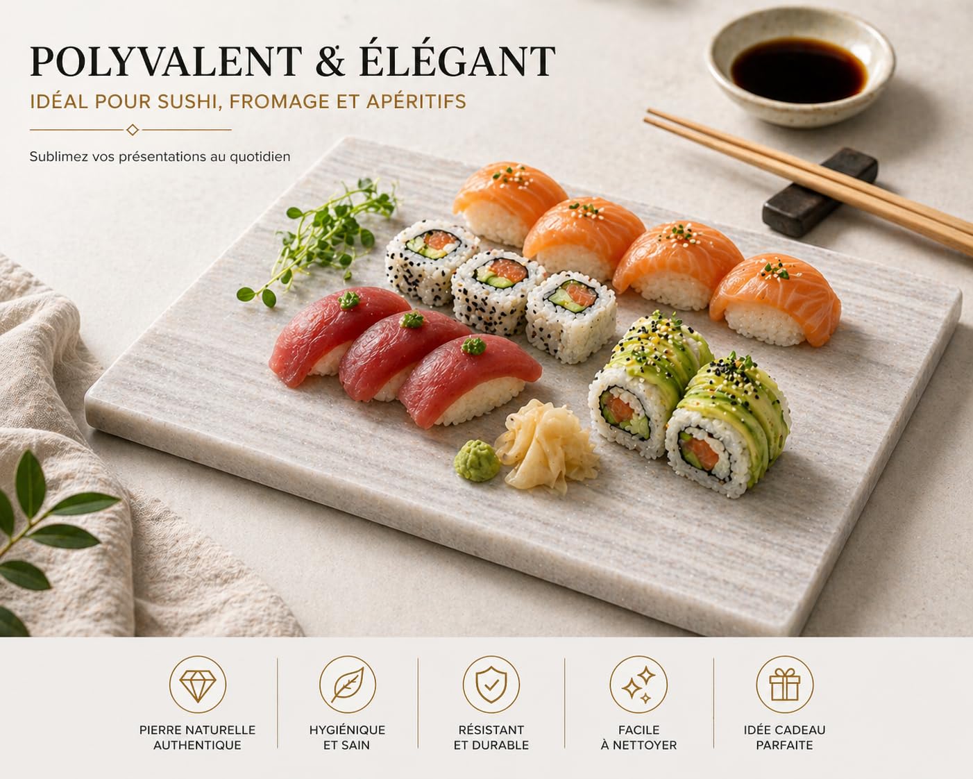 Planche à Découper en Marbre Blanc Massif 40 x 30 cm – Plateau Cuisine Élégant pour Fromage, Sushi et Charcuterie – Pierre Naturelle Épaisse – Fabriqué en Italie | Kalu Creations
