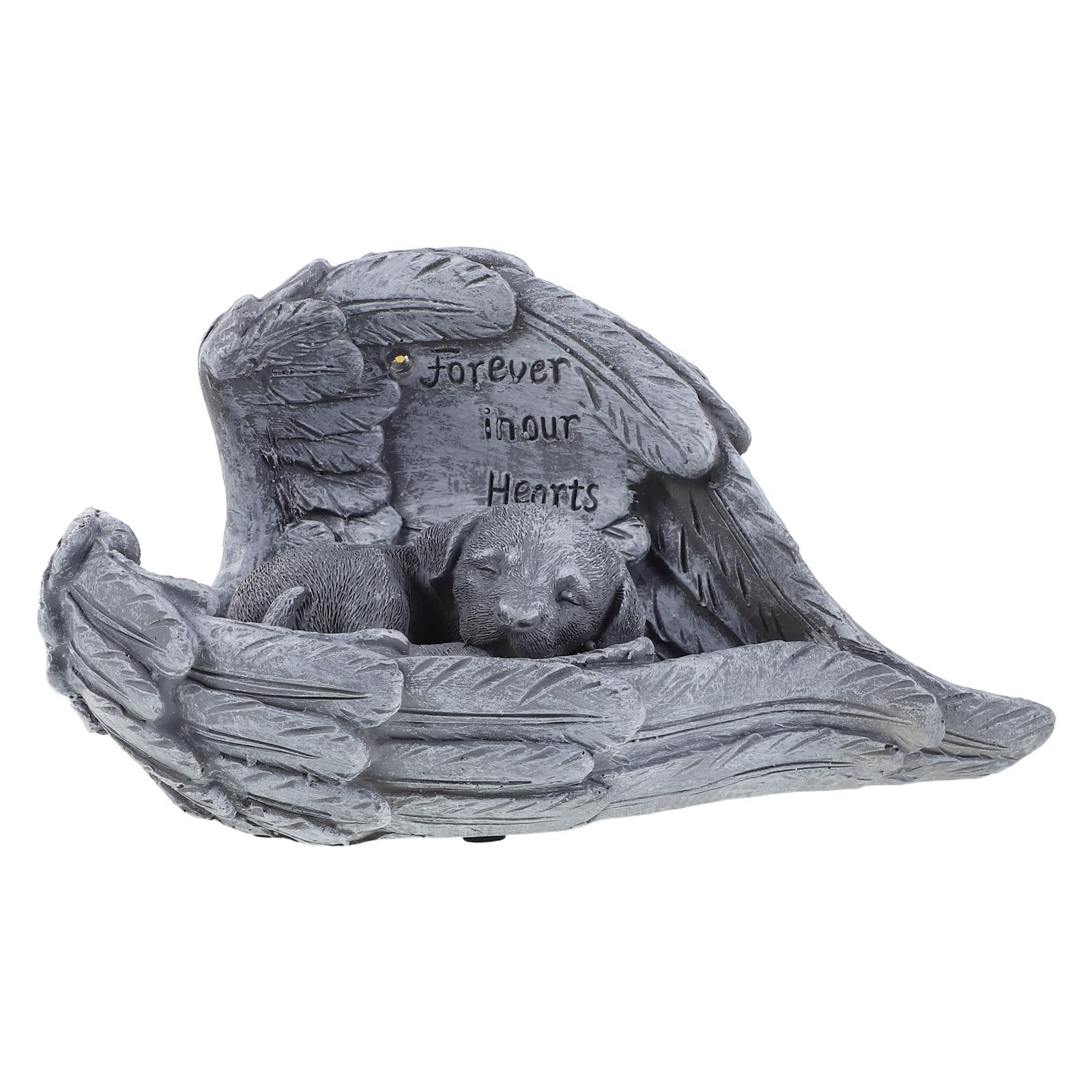 Healeved Solar Powered Resin Pet Grave Marker with Wings Realistic Dog Memorial Statue for Outdoor Garden Solar Lighted Miniature Sculpture to And Remember Pets