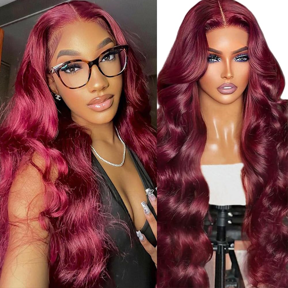 Amazon.com : JTMMP 18 Inch 99J Burgundy Lace Front Wigs  display picture 2