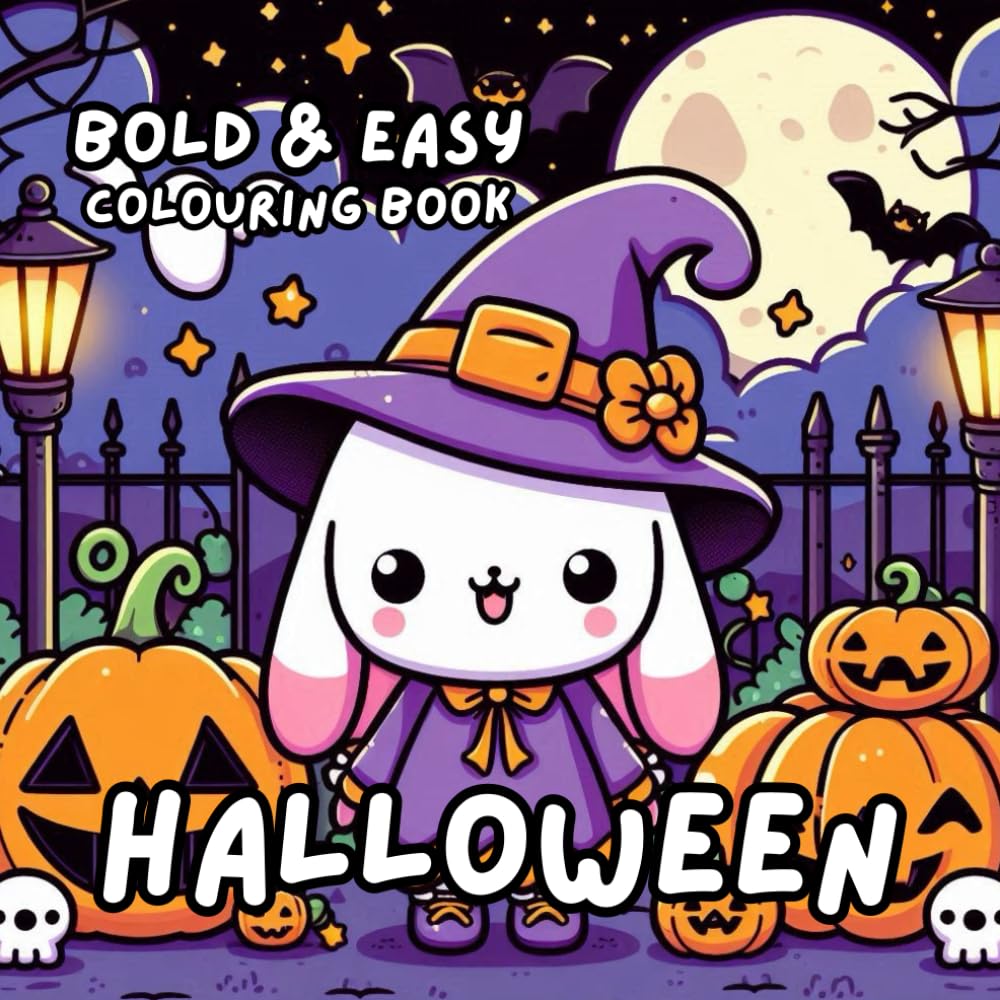 HALLOWEEN COLOURING BOOK: for Adults and Kids, Bold and Easy, Simple and Cute Designs for Relaxation 50 different illustrations - 8.5 x 8.5 size (BOLD & EASY COLOURING BOOK COLLECTION)