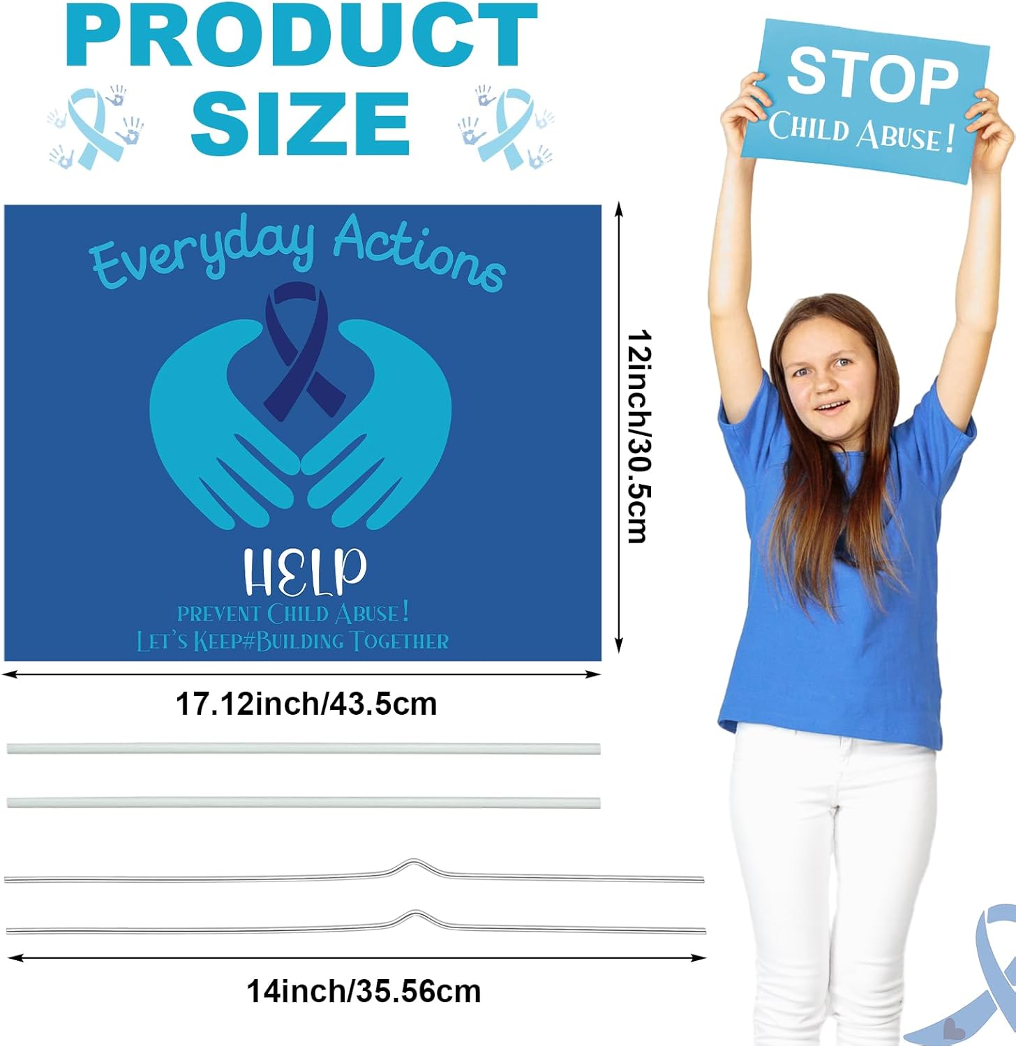 Lineshading 6 Pcs Child Abuse Prevention Awareness Yard Signs with Stakes 17.1 x 12 Inches Blue Ribbon Awareness Yard Decoration Outdoor Banners for April Stop Child Abuse Prevention Month（Child Abuse Prevention Awareness）