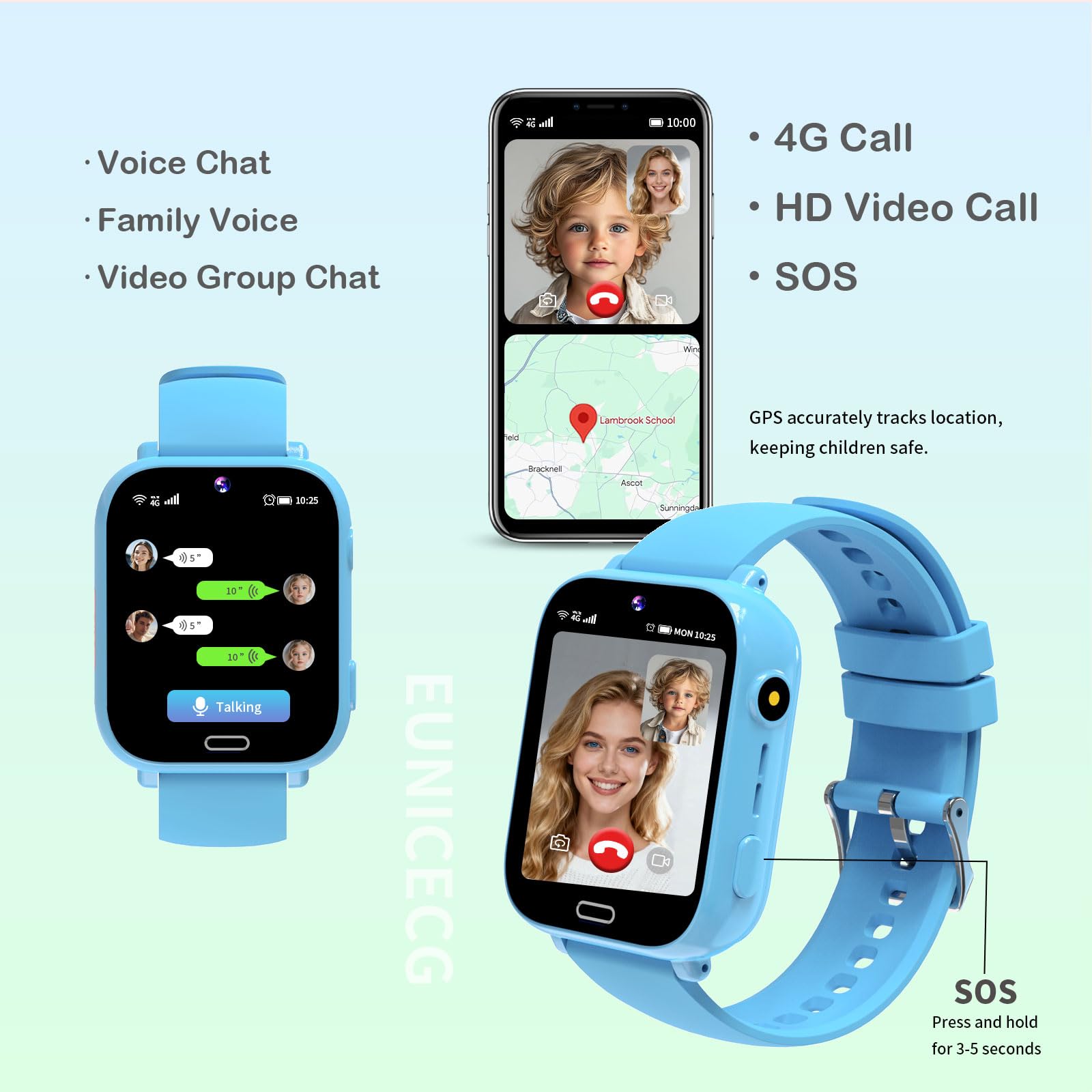 4G Smartwatch dla Dzieci z GPS Lokalizować Połączenie Wideo Telefony Model Klasy Czat Głosowy Gry Budzik SOS Kalkulator - Zegarek dla Dziecka Chłopców Dziewcząt Urodziny Prezenty
