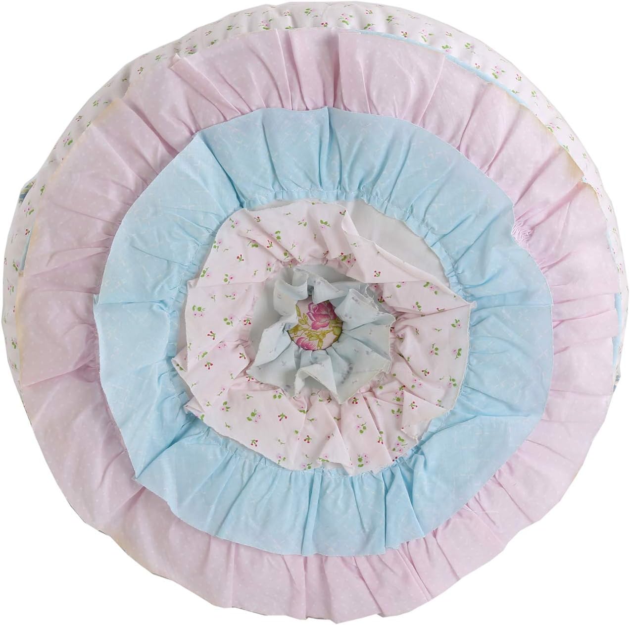 Cozy Line Home Fashions Dainty Spring Floral Pastel Ruffle Girls Bloomer Round Décor Throw Pillow, Pink, Blue, Peach, White, Multi-Color