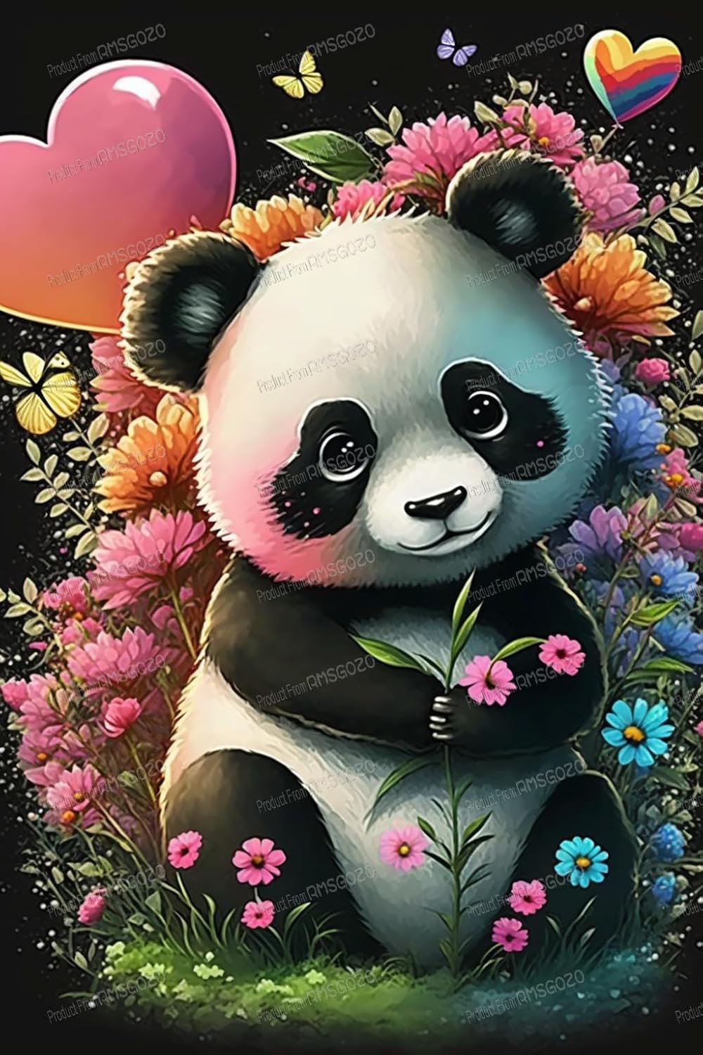 RMSGOZO 5D Cartoon Diamond Painting 12X18 Inch - Vintage Floral Panda Diamond Art for Adults Childrens, Full Circle Fine Rhinestone Diamond Painting Kits, for Wall Decor Store Decor Gifts