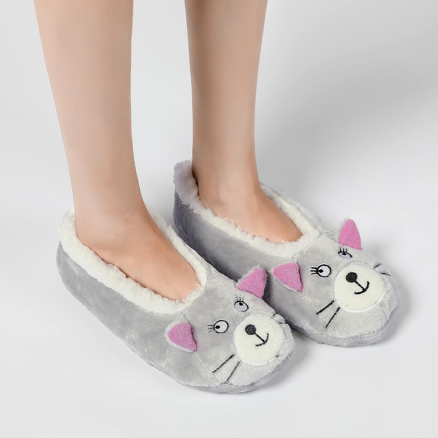 GLENMEARL 2 Pairs Slipper Socks for Women with Grippers Non Slip Winter Warm House Bedroom Slippers Cozy Indoor Home Slippers (Grey Cat, US Footwear Size System, Adult, Women, Numeric Range, Medium, 5, 7) - Image 5