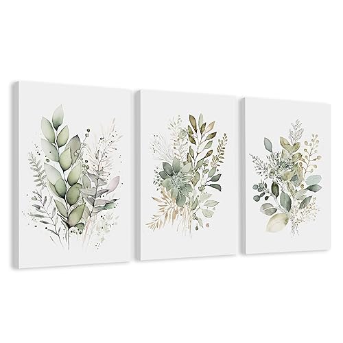 WRFON UnFramed Sage Green Botanical Wall Art Set of 3,