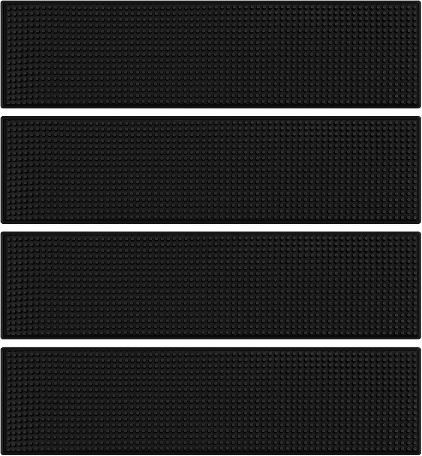 Tioncy 4 Pcs Bar Mat for Countertop 24 x 6 Inch Black Non Slip Cocktail Rubber Coffee Bar Service Mat for Bartending Hot Dishes Restaurants Barbershop Clippers Hot Pads
