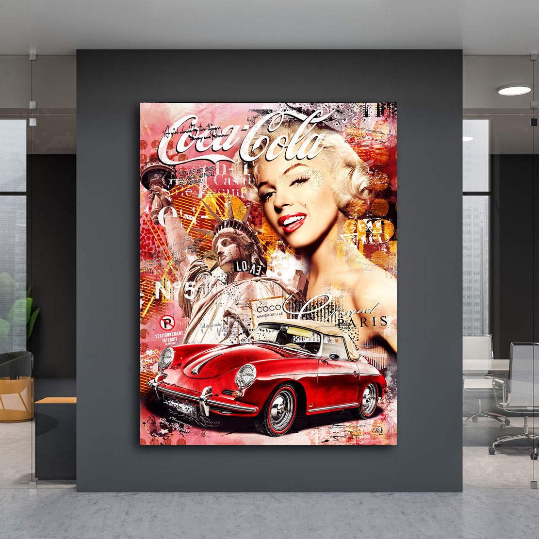 Kunstgestalten24 Leinwandbild Wandbild Marilyn Monroe Porsche Pop Art Coke Kunstdruck Raum- u. Wanddekoration Übergrößen
