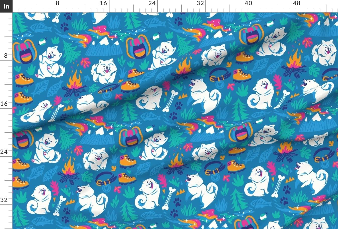 Spoonflower Fabric - Hiking Samoyed Dogs Husky Puppy Camping Travel Printed on Minky Fabric by The Yard - Sewing Baby Blankets Quilt Backing Plush