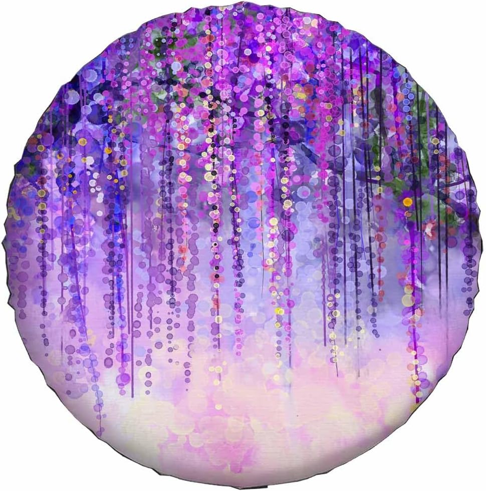 Abstract Wisteria Spare Tire Cover for RV Trailer Spring Purple Flowers Wisteria Wheel Protectors Weatherproof Polyester Tire Case for All Cars SUV Camper Travel 15 inch