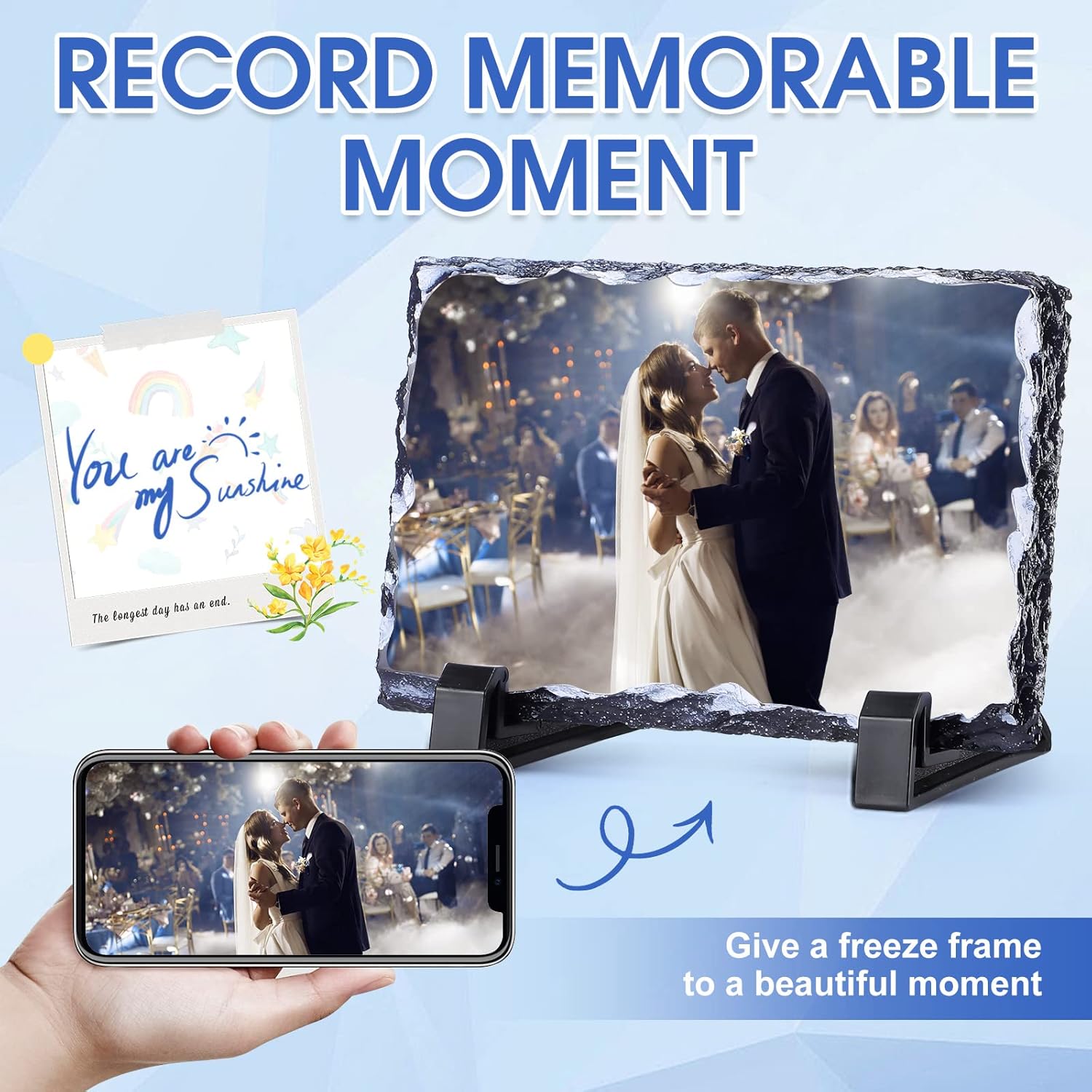 Sabary 18 Pcs 4'' x 6'' Sublimation Photo Slate Blanks Rock Stone Bulk Picture Frames Commercial Plaque with Display Stand for Wedding Valentine's Mother's Day DIY Craft Desktop Decor Souvenir