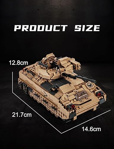 Miniatura 6 de SEMKY Serie militar M2 Bradley Tank MOC Bloques de construcción y juguete de ingeniería (1350 piezas), con 3 figuras, tanque del ejército WW2 para