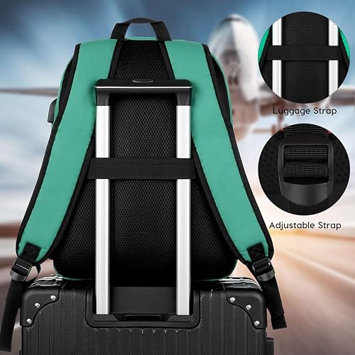 Miniatura 5 de YAMTION - Mochila escolar para adolescentes, mochila clásica verde con puerto USB para estudiantes de preparatoria y universidad