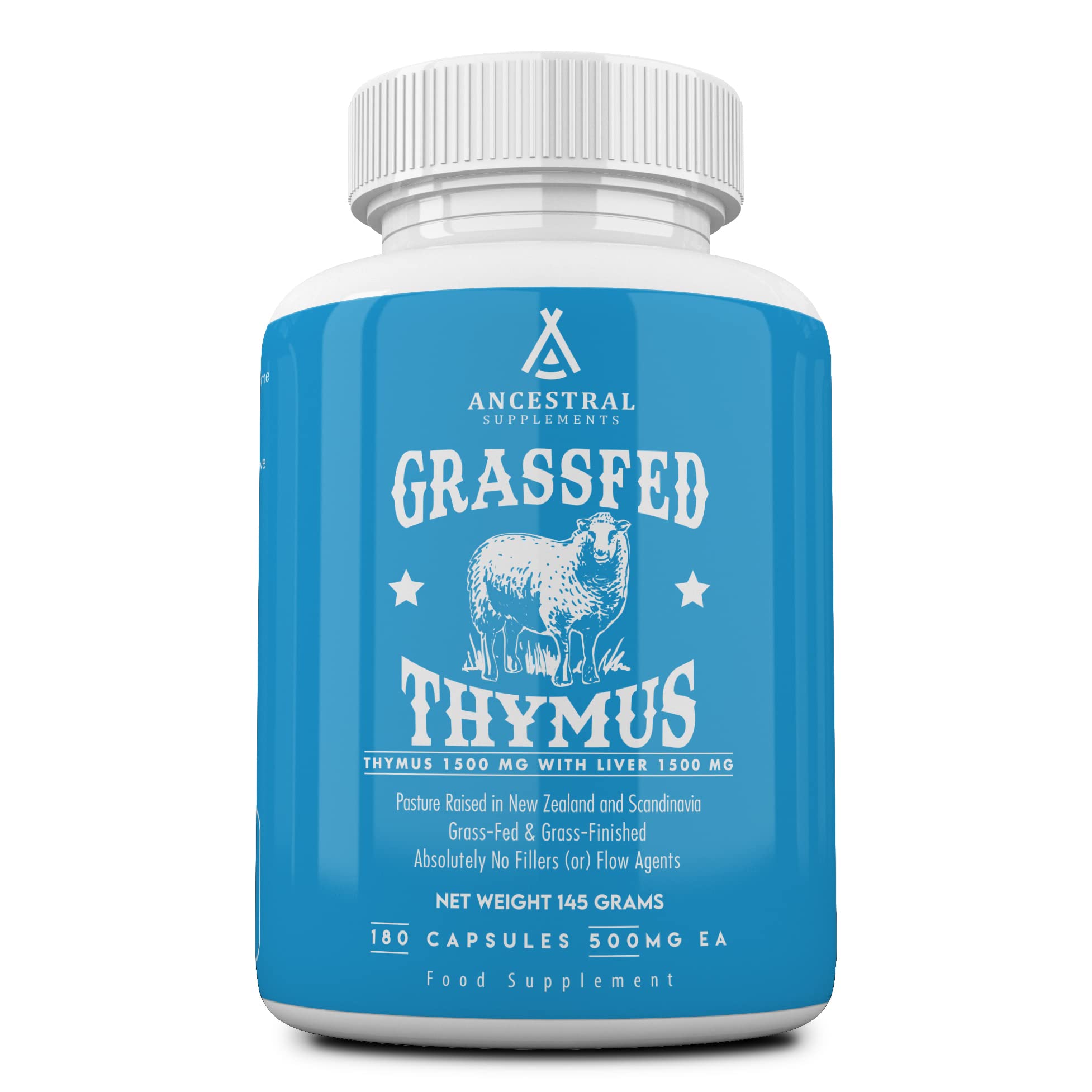 Ancestral Supplements Grass Fed Ovine (Sheep) Thymus Glandular Extract, 3000mg, Histamine, Energy, Allergy and Immune Support Supplement with Grass Fed Beef Liver, Non GMO, 180 Capsules : Everything Else