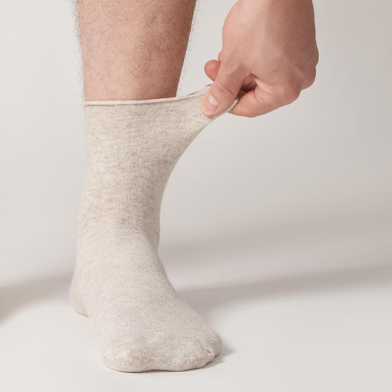 Diabetic Socks for Men, Flax Linen Comfy Non-Binding Dress Socks, Sustainable Crew Socks for Diabetics