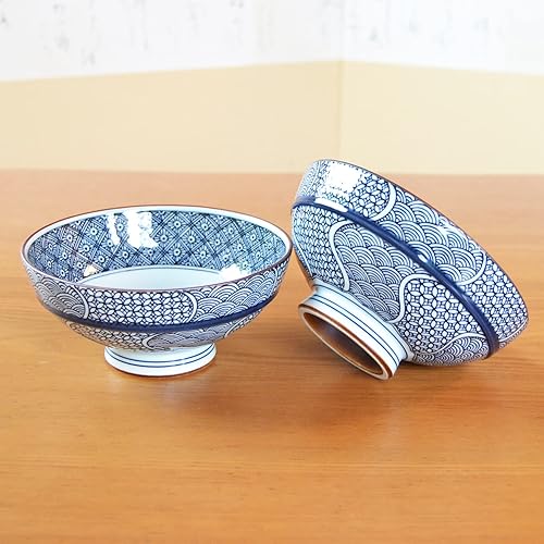 Miniatura 2 de 有田焼やきもの市場 Tazón de arroz japonés de 5.3 pulgadas de diámetro, juego de 2 piezas de cerámica Arita Imari Hecho en Japón Porcelana Jimon-ori Grande