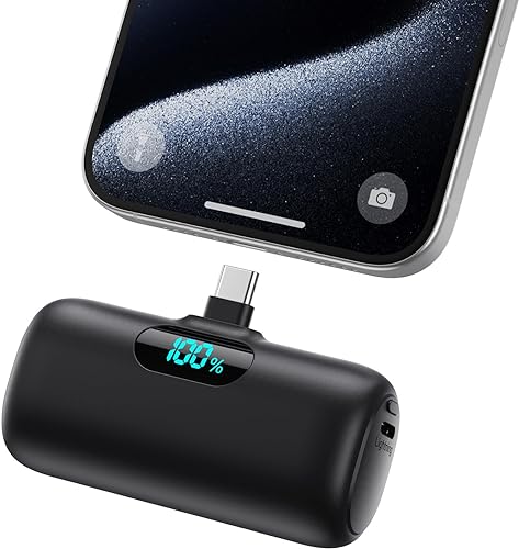 Miniatura 1 de Mini cargador portátil USB C, batería de carga rápida mejorada de 5500 mAh PD con conector USB-C integrado, pantalla LCD, compatible con iPhone 16,