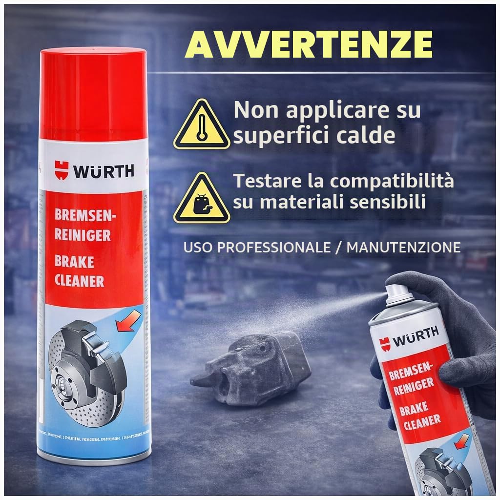 Wurth Detergente per freni, rimozione di grassi e rifiuti di olio, senza danni in plastica, ad asciugatura rapida, senza silicone, confezione da 4
