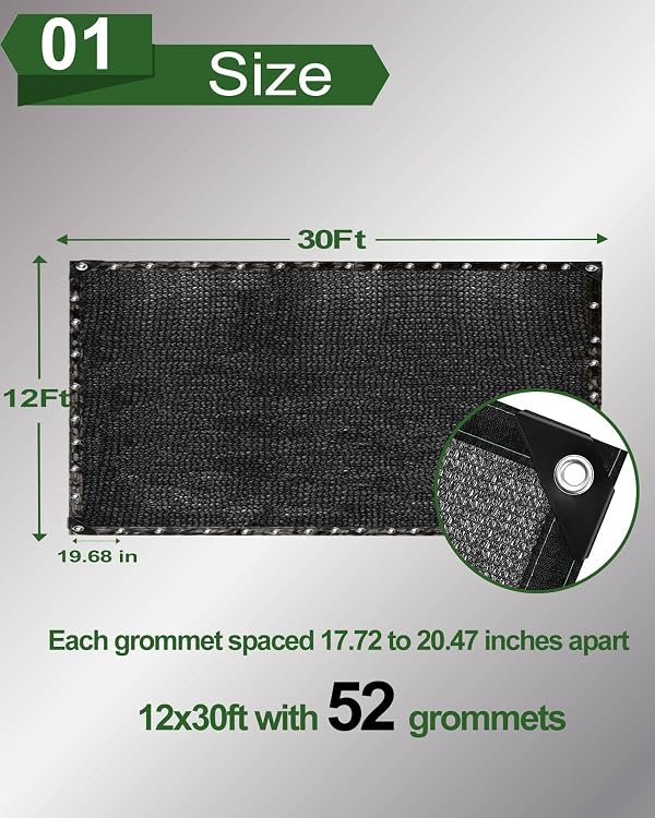 vensovo 50% Sunblock Shade Cloth Net Black Resistant - 12x30 Ft Garden Shade Mesh for Plant Cover, Greenhouse, Chicken Coop, Kennels, Tomatoes Plants by vensovo - Image 2