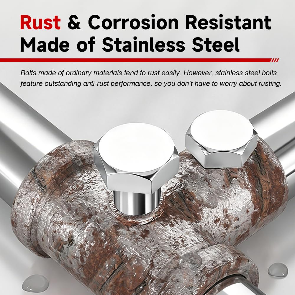 2 viti a brugola estese M16 x 260 mm con filettatura parziale | Vite di fissaggio in acciaio inossidabile esagonale esterna per strutture metalliche esterne e rinforzi in cemento armato