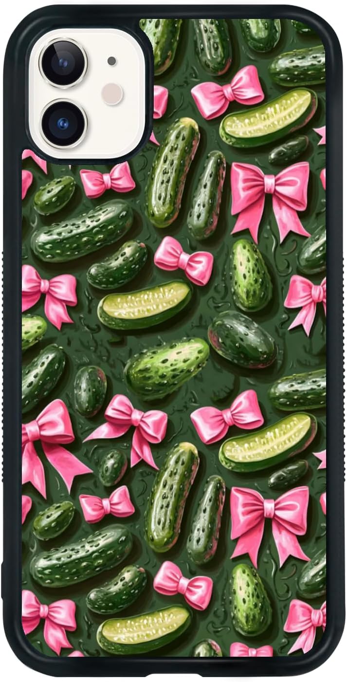 Cute Pickle Bow Collage Pattern Aesthetic Phone Case for iPhone 13 Pro Max Case Durable Shockproof Phone Cover for Teen Girls Women Kids Girls - 6.7 Inch