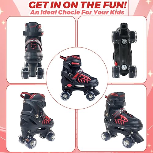 Miniatura 6 de HXWY Patines para niños y niñas de 5 a 12 años, patines ajustables de 4 tamaños para niños y jóvenes con ruedas iluminadas, patines cuádruples