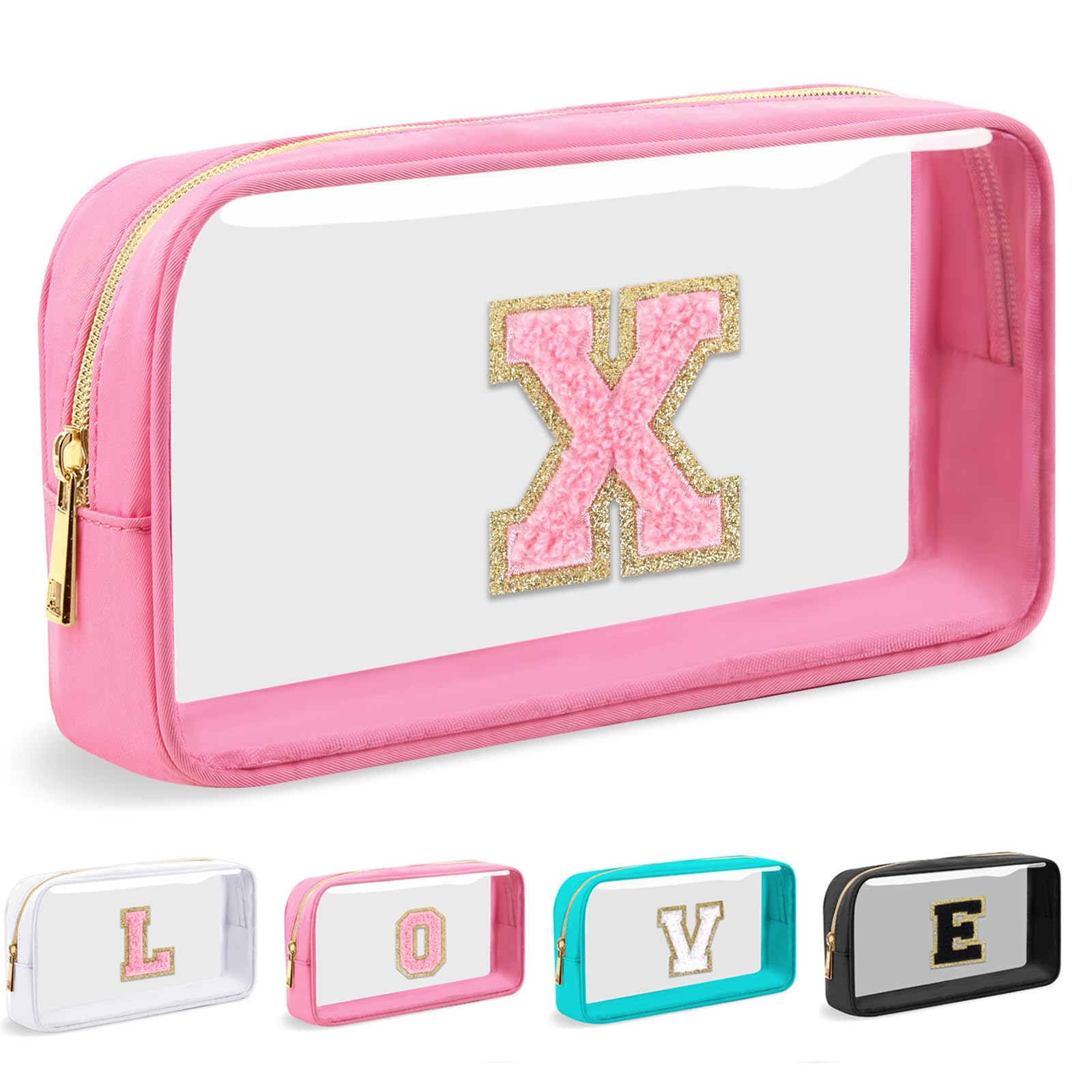 Cosmetic Bags Clear Makeup Bag Organizer Travel Essentials Gifts for Women Girlfriend Teen Mom Teacher Brithday Mothers Day Gifts A-Z Personalized Bag (X
