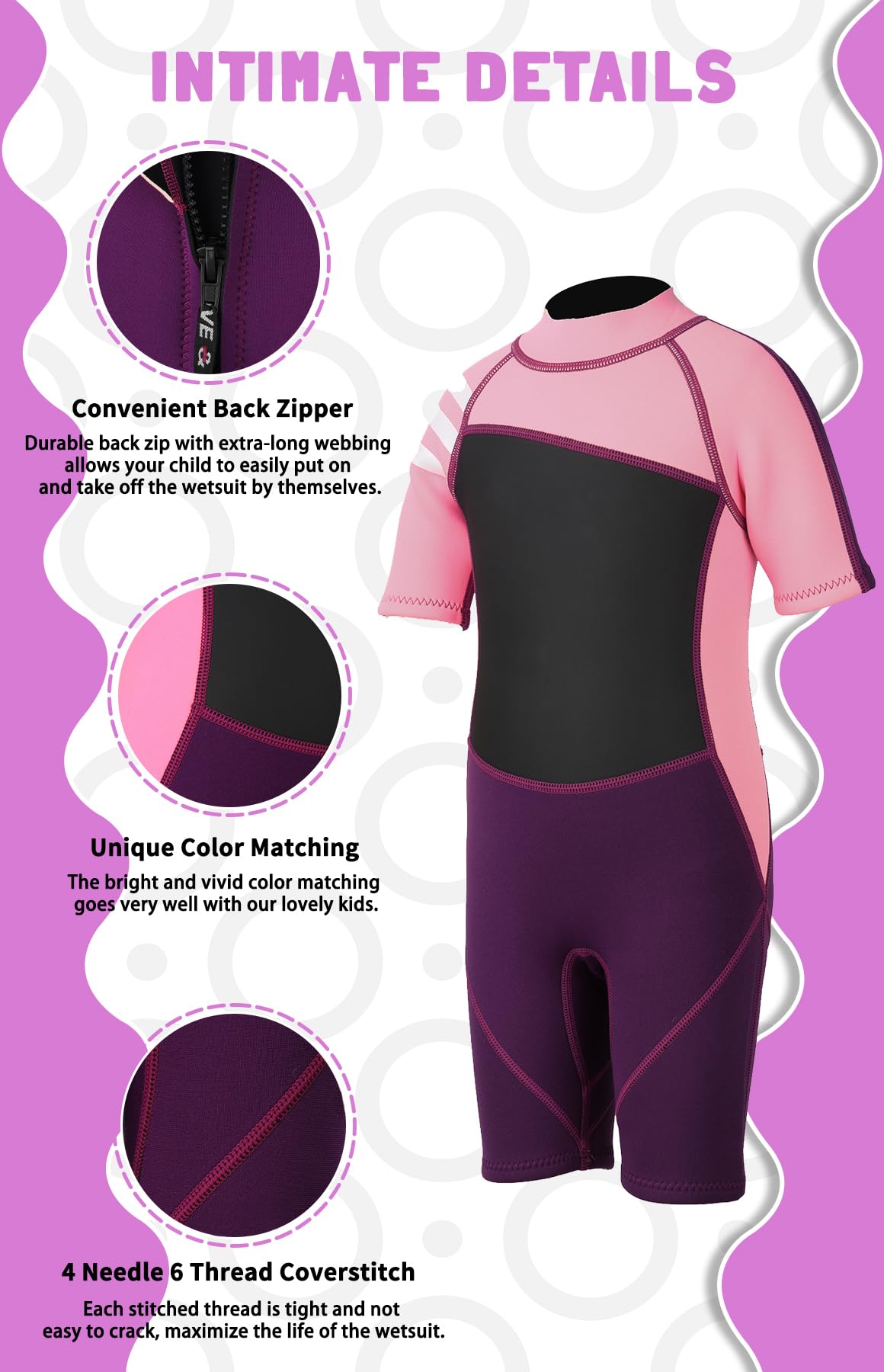 Traje de neopreno corto de 2,5 mm para niños, traje de baño de una sola pieza con protección UV para niñas y niños, natación, buceo, esnórquel, surf