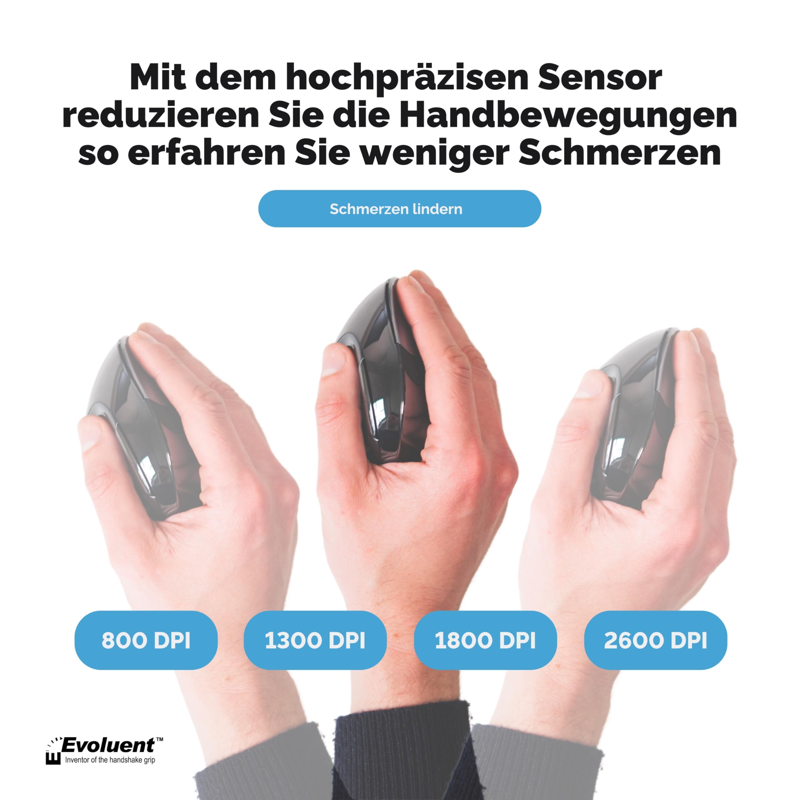 Evoluent VerticalMouse D Kabellose USB Maus für Rechtshänder, Größe M, VMDMW, Schwarz, Silber, Grau, Medium