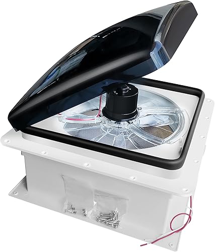 RVLOVENT Ventilador de techo para caravana de 12 V, 14 pulgadas, 3 velocidades, reversible, con elevación manual, para remolque, caravana, (humo)