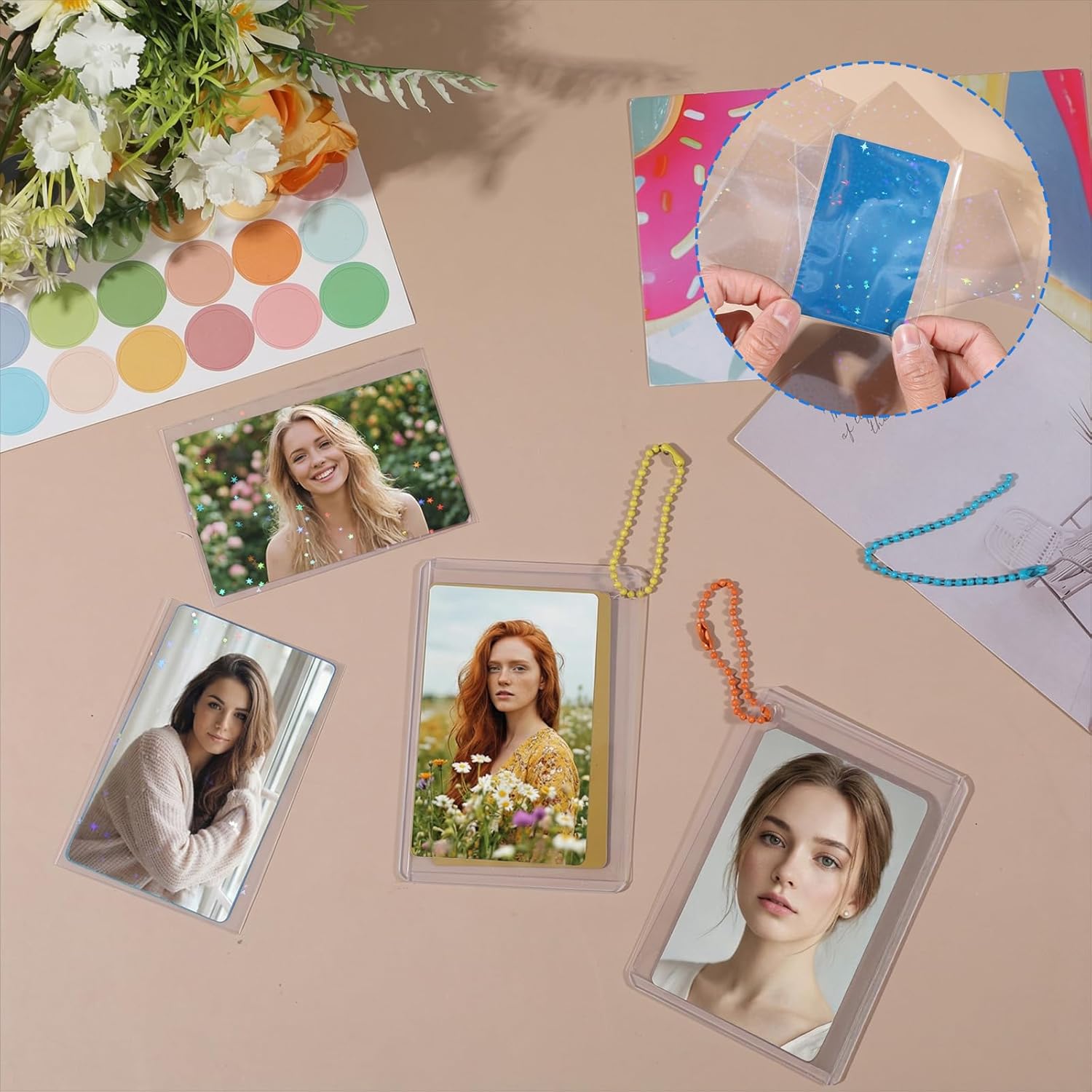 10 Photocard Holder Keychain Toploaders DIY Photocard Toploader Decoration Kit 10 Cute Little Pendant 100 Holographic Foil Protective Covers Trading Cards Sleeve