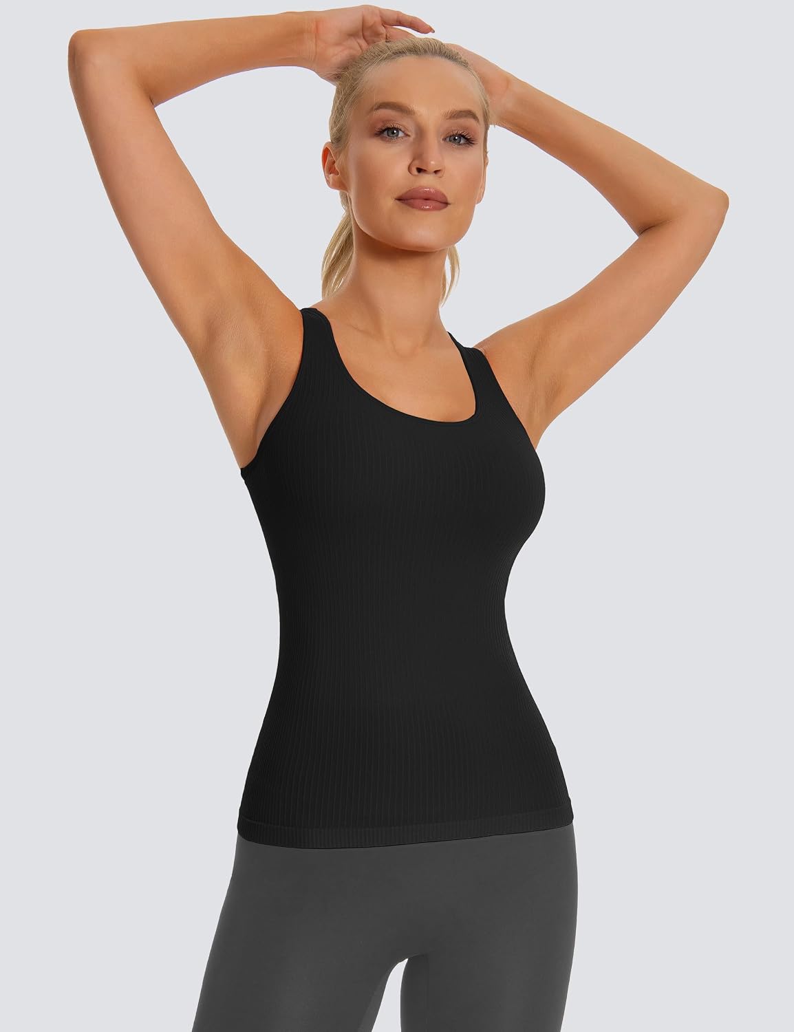 MathCat Seamless Workout Tank Top for Women with Built in Bra, Padded Racerback Ribbed Athletic Yoga Camisole (XS-XL)