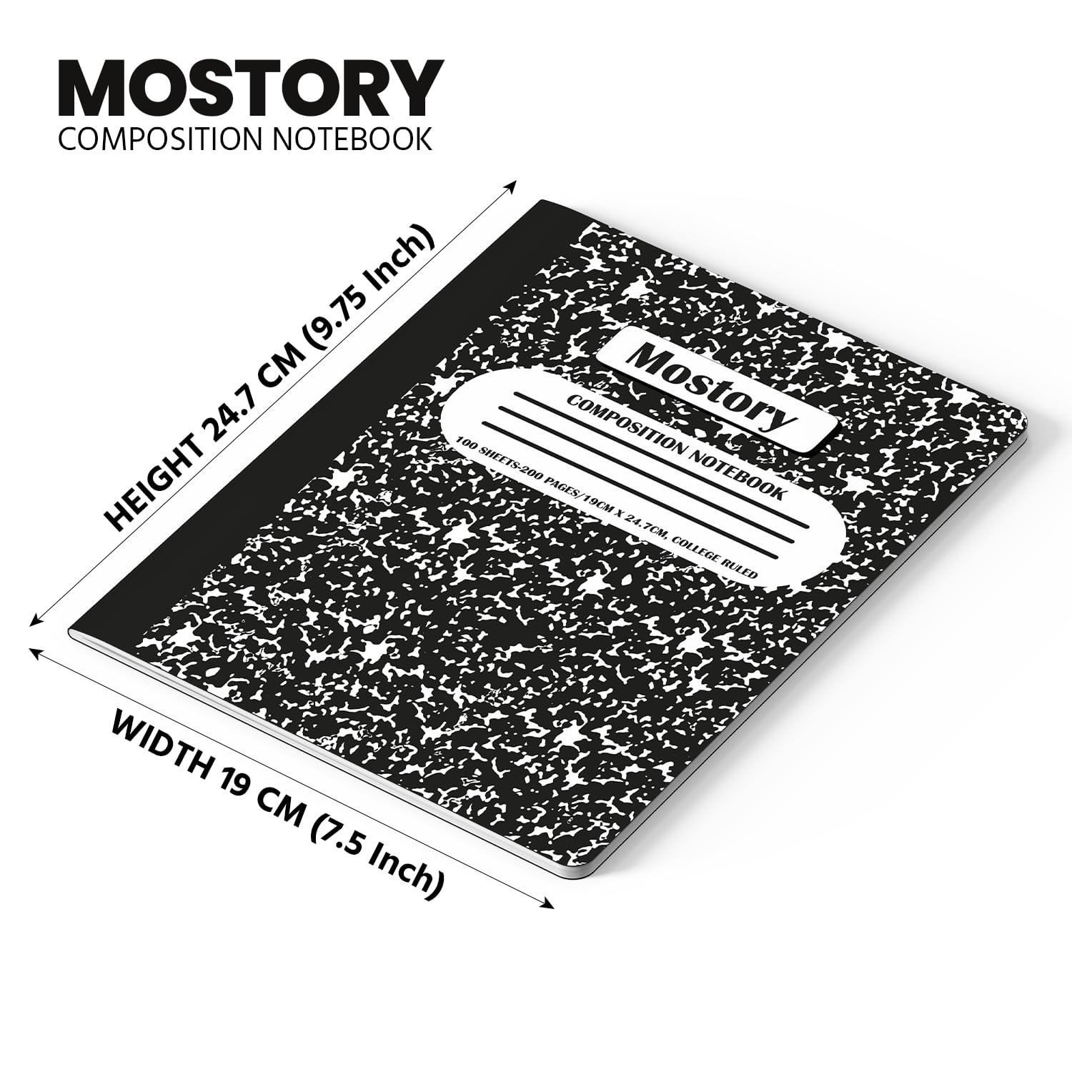 MOSTORY Quaderno per composizione scolastica, 200 pagine (100 fogli), dimensioni 19,1 x 24,8 cm, materiale scolastico, ufficio, blocchi per scuola, quaderni per la scuola, quaderni con carta a righe
