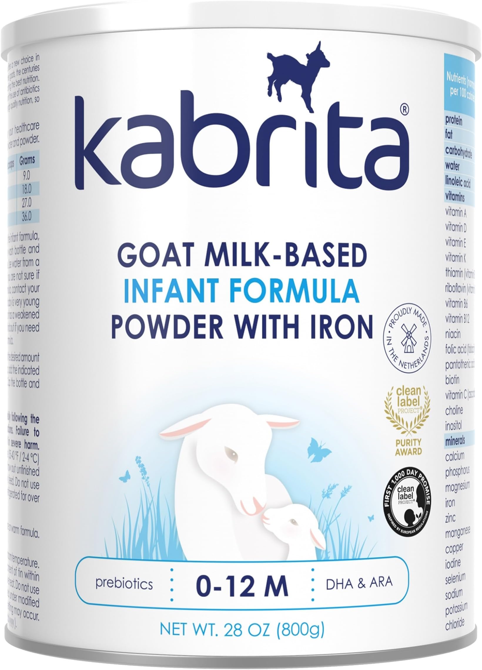 - Goat Milk-Based Infant Formula Powder, Designed for Gentle Digestion, Gentle Alternative to Cow’s Milk, with Iron, DHA, ARA & Prebiotics, for Infants 0–12 Months, Non-GMO, 28 oz