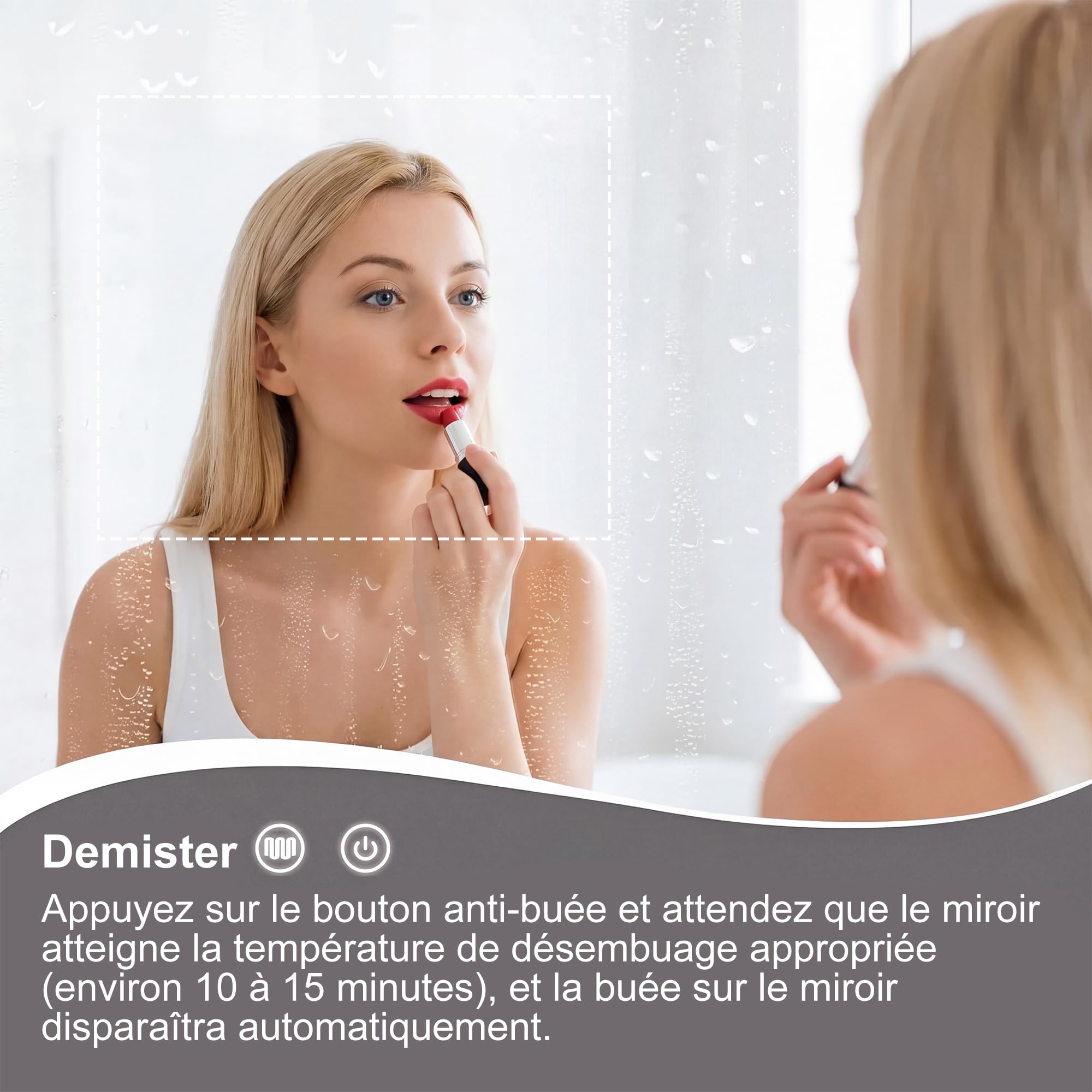 Armario de baño con espejo e iluminación LED, mueble de pared de almacenamiento para cuarto de baño, con puerta, estante ajustable, negro, 50 x 88 x 15 cm