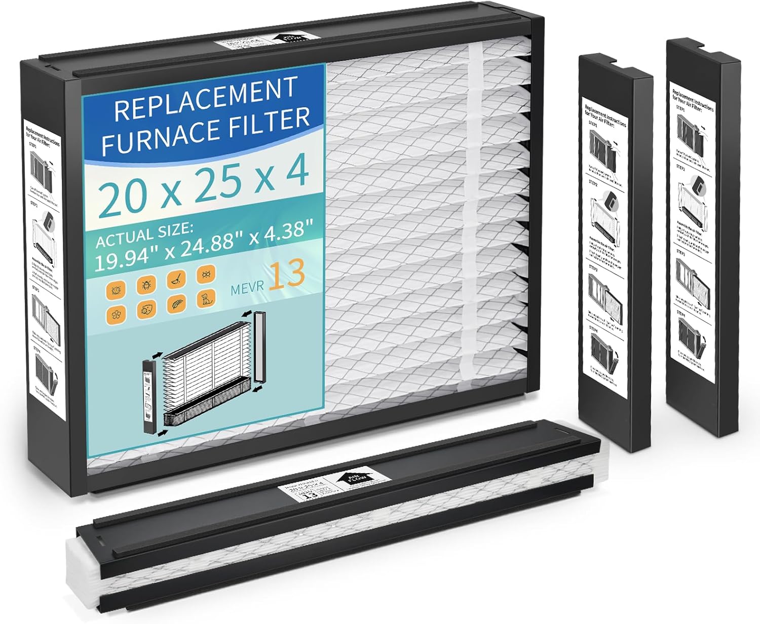 2-Pack 20x25x4 Replacement Air Filter for Honeywell FC100A1037 MERV 13 Allergy & Dust Defense, Pleated HVAC AC Furnace Filters(Actual Size: 19.94 x 24.88 x 4.38 Inches)