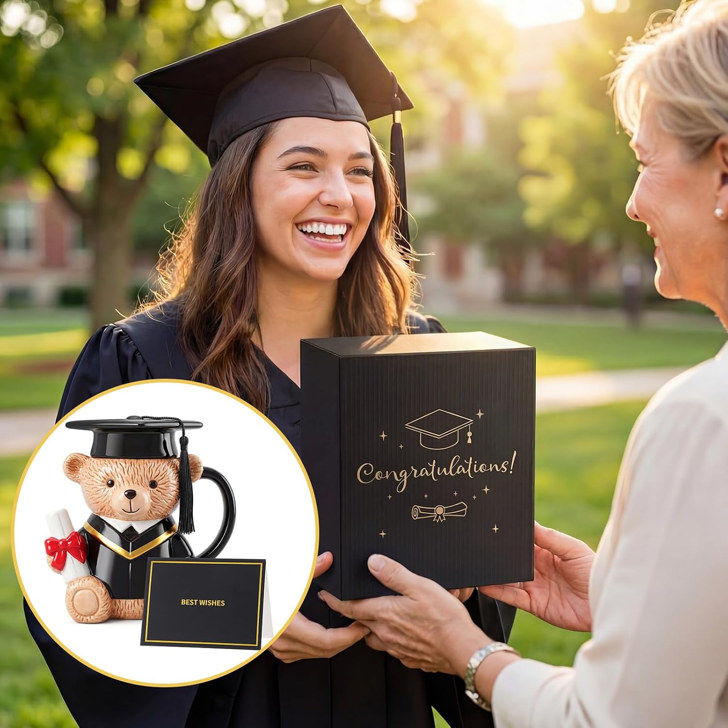 Yungyan Graduation Gift Bear Mug for Her Him, 15oz 3D Ceramic Coffee Mug 2026 Graduation Gift with Box for Women Men College High School Masters Nurse Friends Daughter(Black)