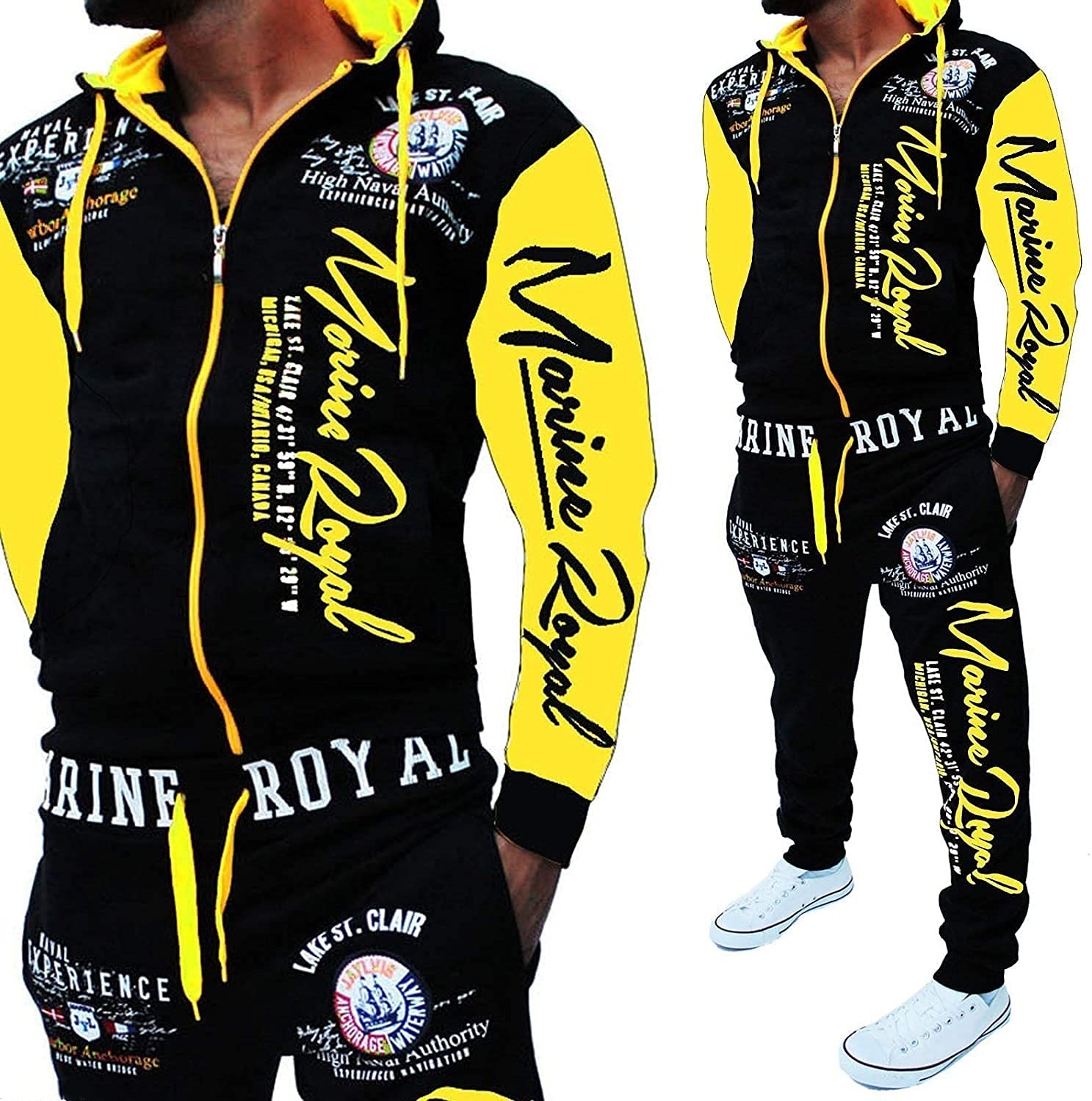 HHGKED Men s Casual Tracksuit Hooded Full Zip Elastic Waistband Sweatsuit Set product thumbnail 6