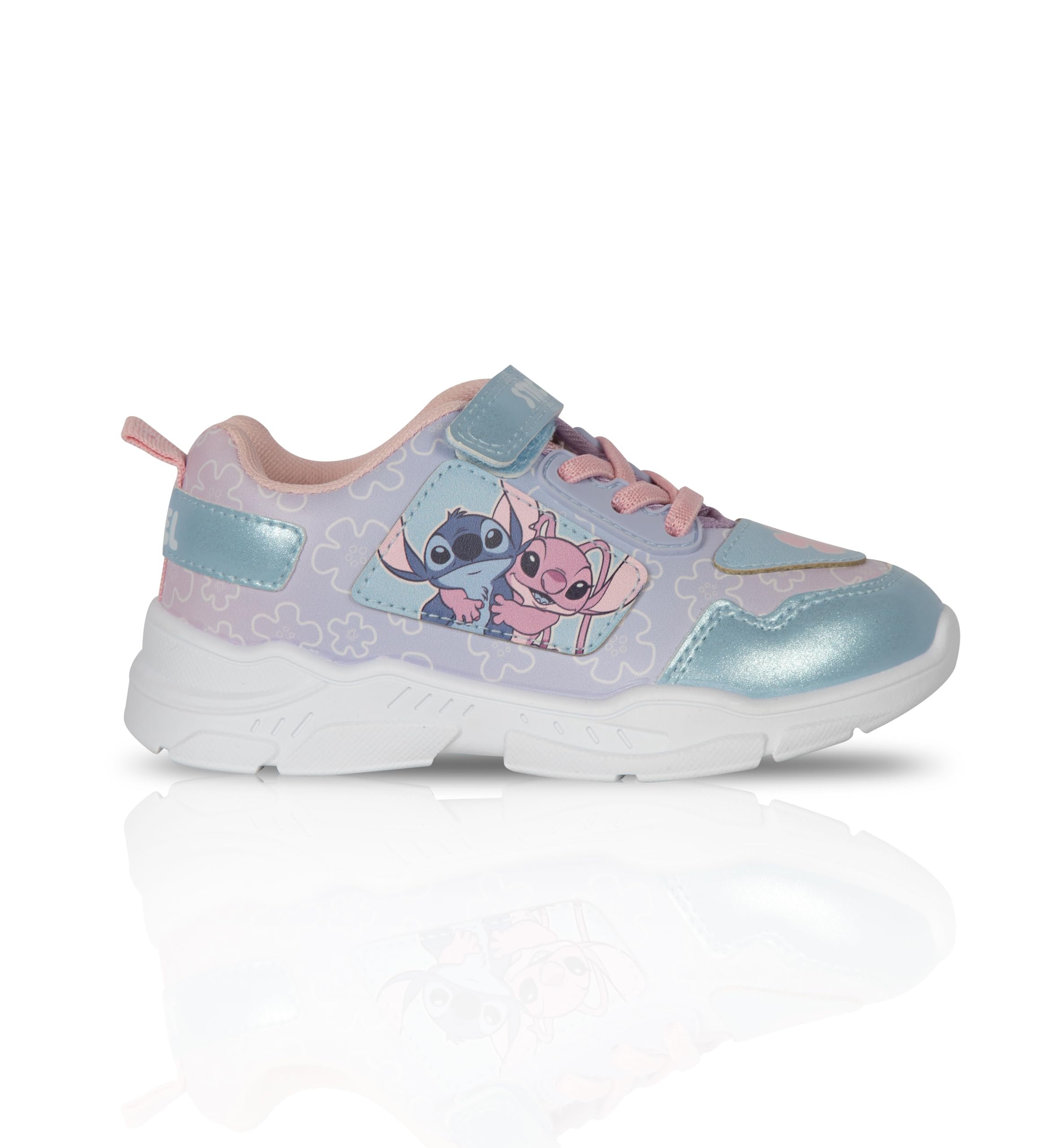 Disney Scarpe Stitch & Angel per Bambini – Scarpe con Personaggi Ufficiali – Sneakers con Chiusura a Velcro in Azzurro e Rosa Pastello – Taglie UK 8 a 1 UK