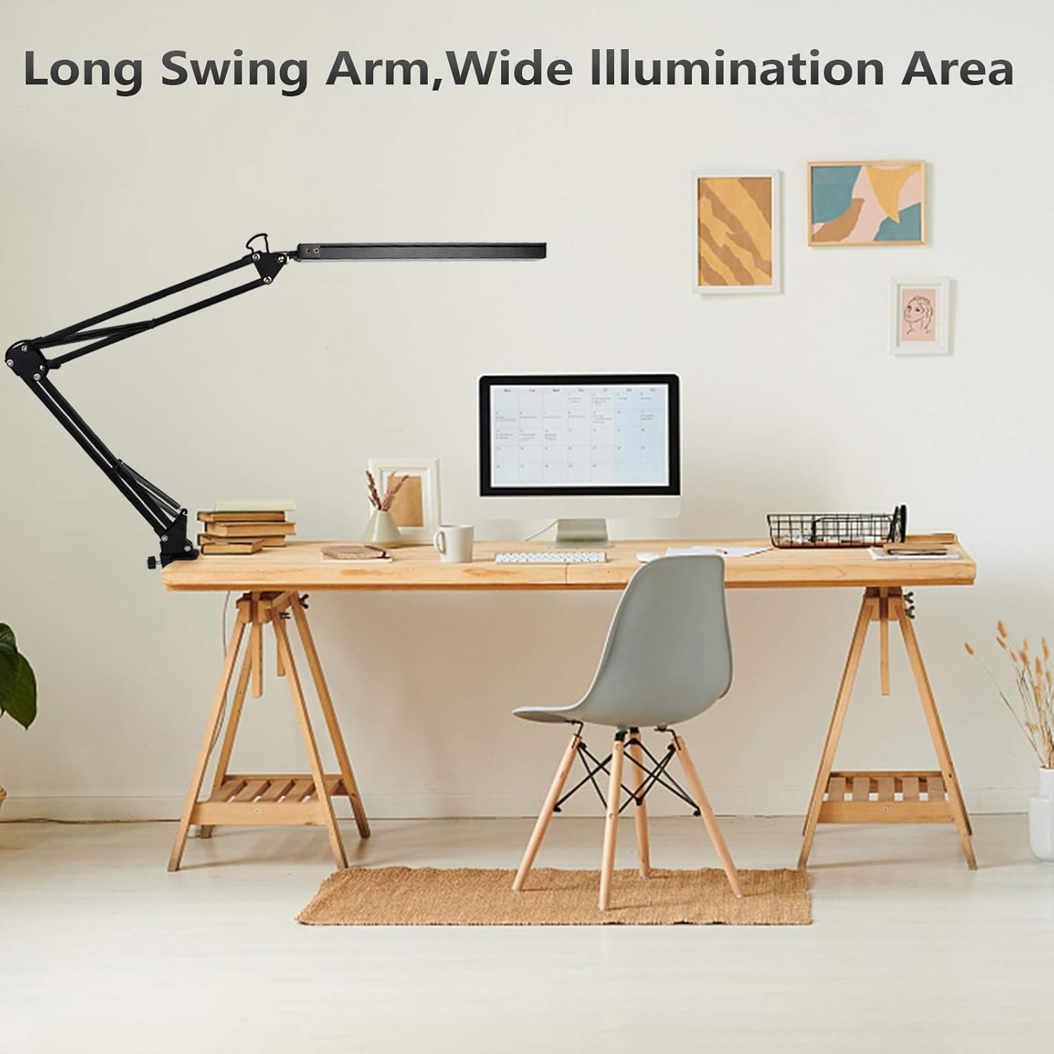AXUF LED Desk Lamp, Metal Swing Arm Desk Lamp with Clamp, Eye-Caring Architect Desk Light, Dimmable Table Lamp with 3 Color Modes 10 Brightness Levels & Adapter, Memory Function, Black - 